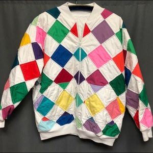 Vintage patchwork jacket 80s color-block coat  quilted jacket quilt coat